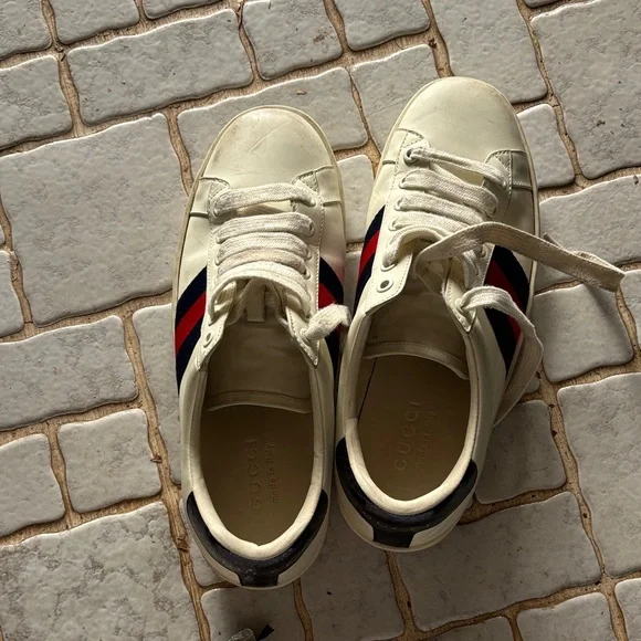 Gucci White Sneakers with Red and Navy Accents Gucci Rhyton Web White Blue Red White Mesh Mens Leather  main image 2
